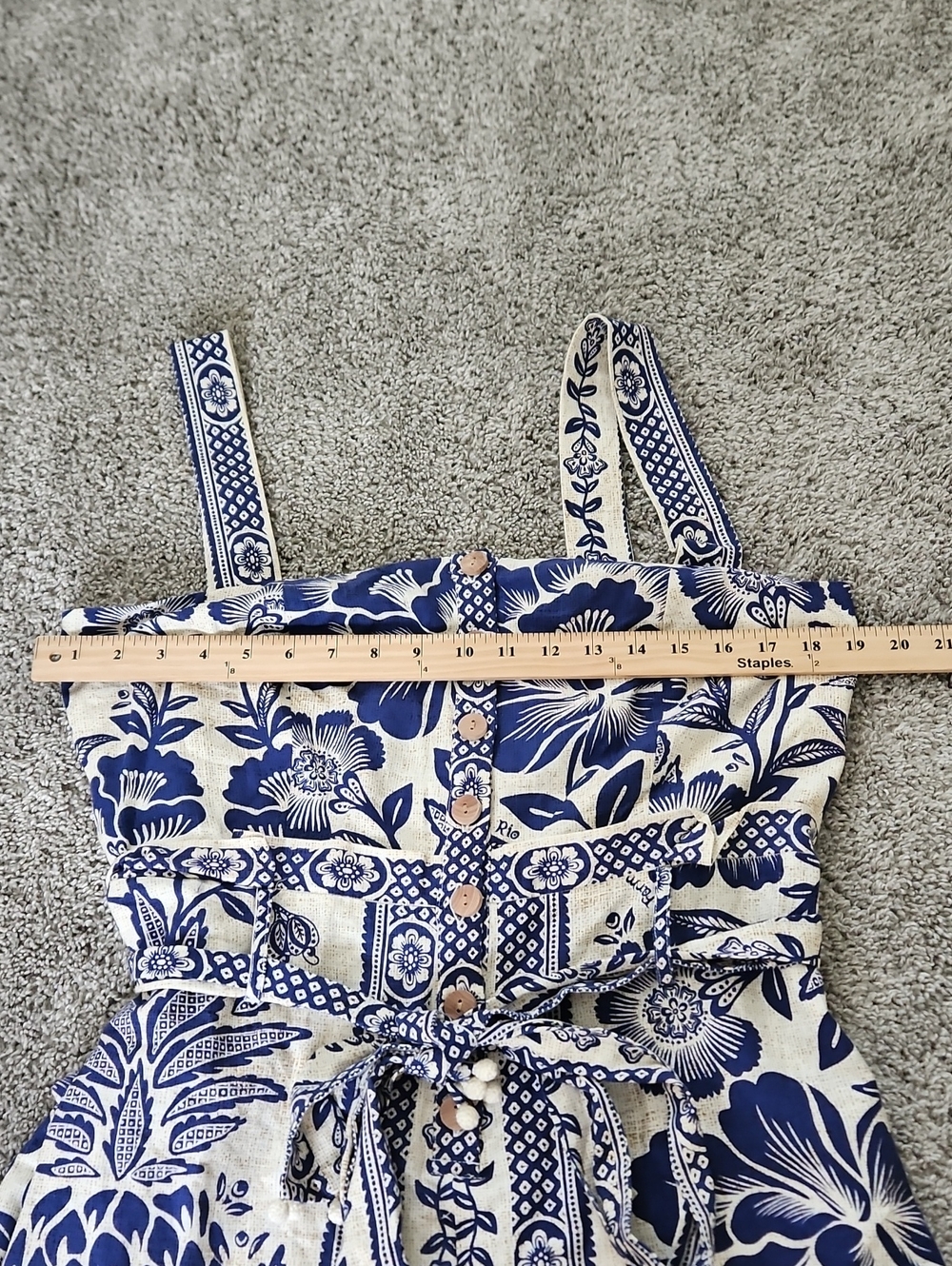 Nwt Farm Rio Blue and White Floral Tie-Waist Romper L - Picture 6 of 12